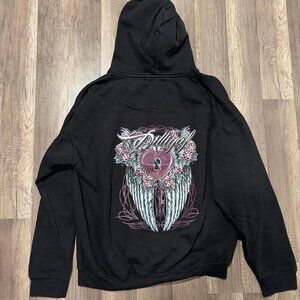 DILIGAF Hoodie With Rhinestones And Wings